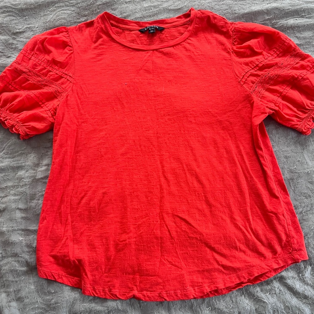 Lauren Ralph Lauren Black Label Women’s Orange Short Puff Sleeve Top Size XL